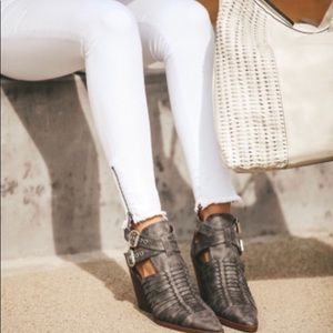 QUPID DOUBLE BUCKLE BACK ZIPPER HEEL ANKLE BOOTS